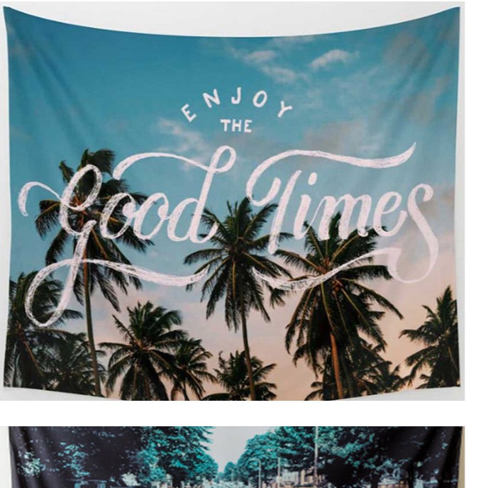 熱帶椰子樹天空掛布壁毯背景牆沙發巾桌布瑜伽沙灘巾裝飾窗簾享受美好時光130*150cm