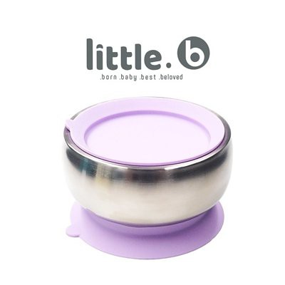 美國 little.b 316不鏽鋼餐具系列/雙層不鏽鋼吸盤碗-夢幻紫