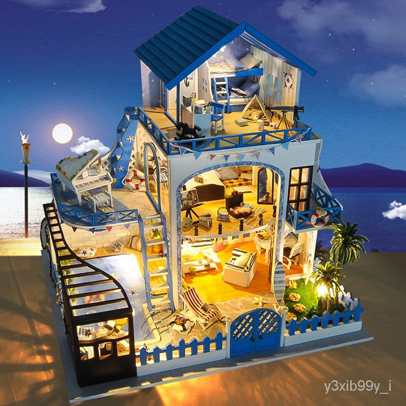 diy小屋別墅手工製作迷你小房子建築模型拼裝木質玩具生日禮物女