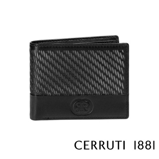 【Cerruti 1881】頂級 義大利 小牛皮 男用短夾 6卡 短夾 AM系列(黑色 CEPU05554M)
