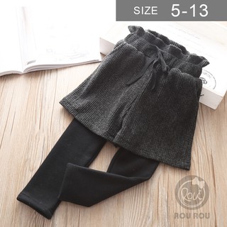 現貨 臺灣出貨 韓版女童加絨長褲尺寸5/9冬季女童中小童加絨假兩件長褲 0242-365。鹿拉拉 LU-LALA