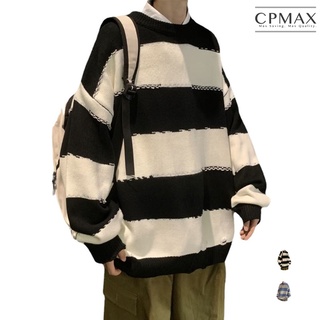 【CPMAX】毛衣男 針織衫 系條紋毛衣 韓系條紋破洞毛衣 寬鬆大碼設計感針織毛衣 寬鬆毛衣 針織毛衣【C209】