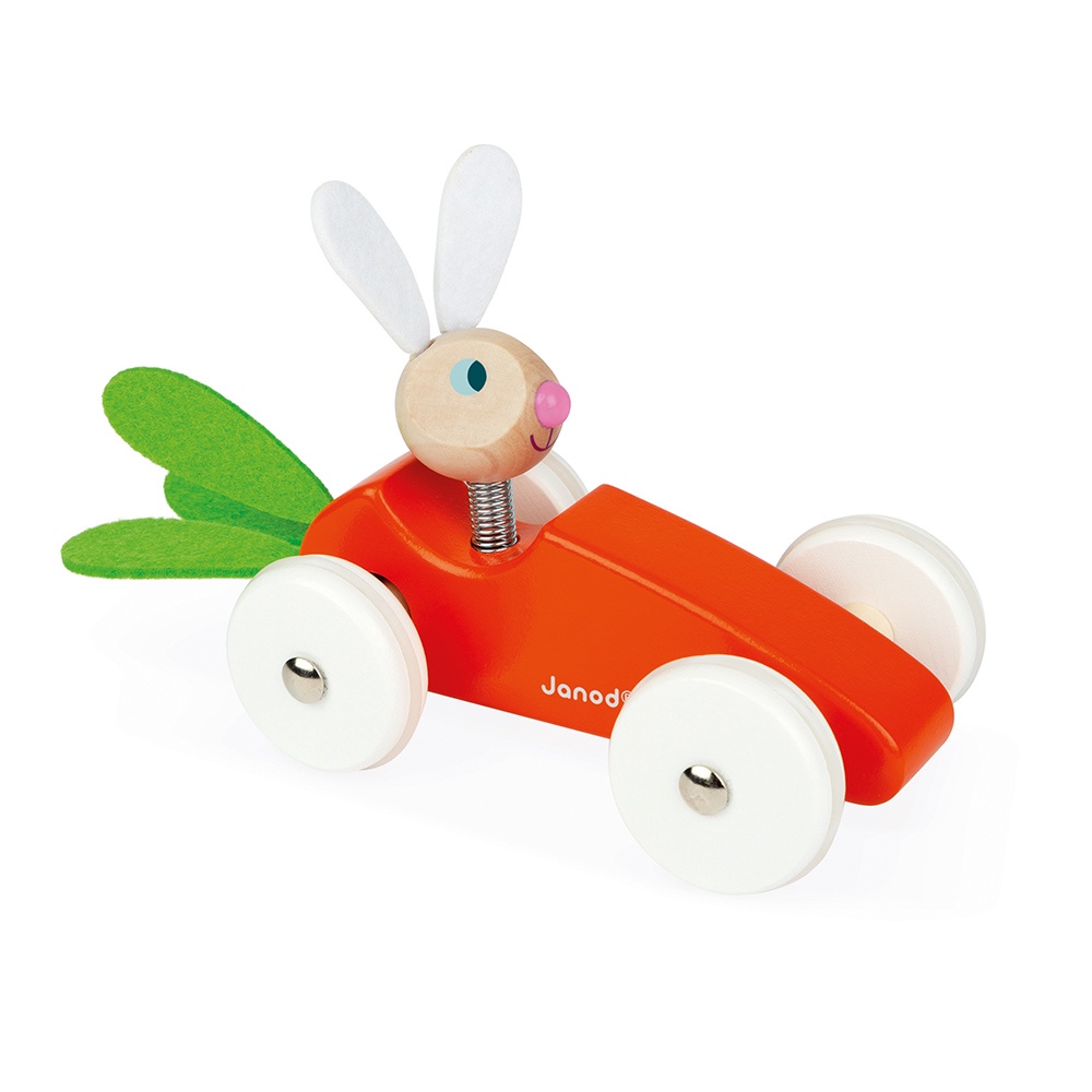 【法國Janod】經典設計木玩-紅蘿蔔賽車  交通工具  木製玩具 /童趣生活館總代理 台灣現貨