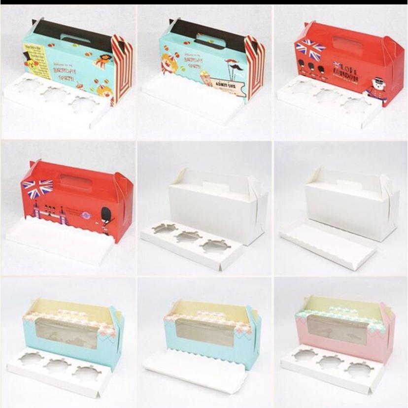 【台灣現貨批發】蛋糕盒 3粒 透明儲窗 三色手提盒 馬芬盒 杯子蛋糕盒 慕斯 奶酪 月餅盒 包裝盒 禮盒 蛋塔盒