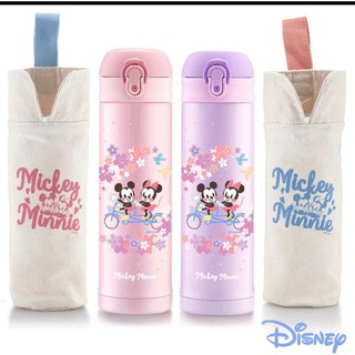現貨【Disney迪士尼】櫻紛米奇】超輕量#304不銹鋼內瓷彈跳真空保溫瓶500ml-贈提袋，顏色：粉色