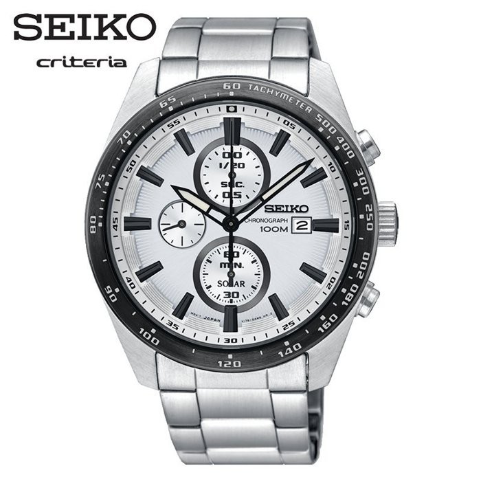 SEIKO SSC653P1《光動能三眼計時 Criteria系列》43mm/藍寶石水晶鏡面/銀x黑框X白面 SK007