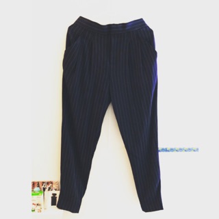 UNIQLO 雪紡長褲 S 老爺褲 直條紋 西裝褲 鬆緊腰 OL 褲裝 專櫃 正品 優衣庫 二手