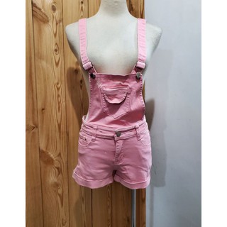 【二手】粉紅色可拆式反折造型吊帶短褲（S）