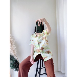 淺嫩綠度假時光 古著透膚紡紗夏威夷襯衫上衣vintage Aloha Shirt