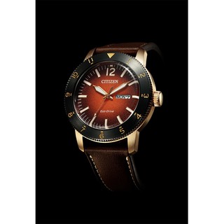 【金台鐘錶】CITIZEN 星辰手錶 男錶 光動能 100M 皮革錶帶 43mm (咖啡色面盤) AW0079-13X