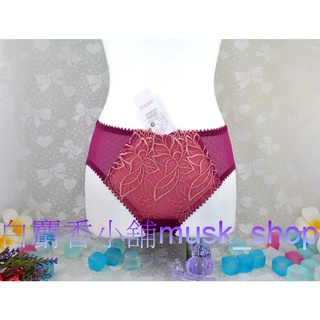 尺寸M,L-牡丹紅色法式香吻系列紫藤花格菱紋透膚網紗低腰三角褲-F61015＊白麝香小舖＊全新曼黛瑪璉內褲