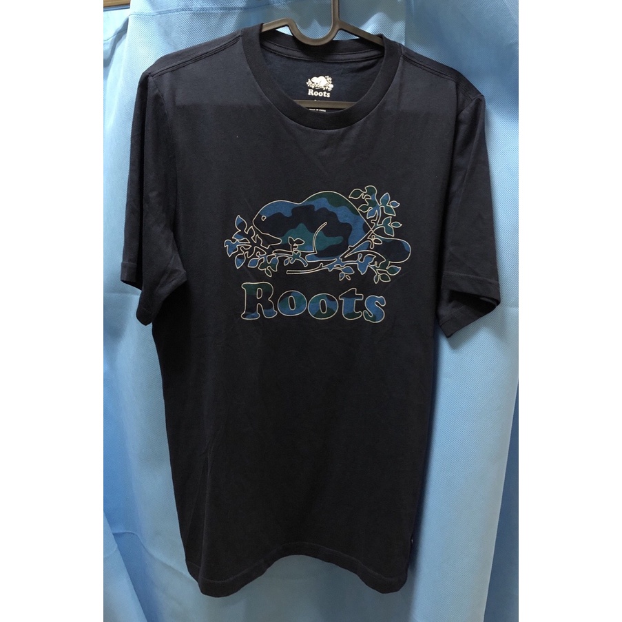Roots男裝- 城市悠遊系列 迷彩海狸短袖T恤-藍色