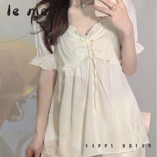 ☁☁棉眠家居生活☁☁【現貨】女睡衣 一件式睡衣 睡衣 女生睡衣 居家睡衣 夏季睡衣 絲睡衣 睡衣套裝 冰絲睡衣 睡衣