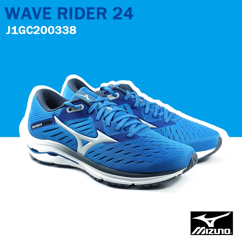 【MIZUNO 美津濃】WAVE RIDER 24 一般楦 慢跑鞋 /藍白 J1GC200338 M11