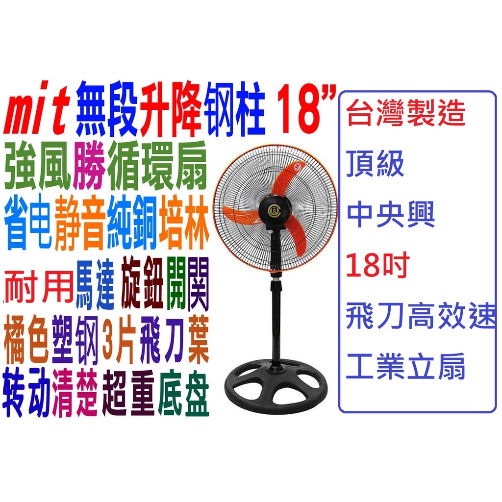 特價100W節能省電台灣製造<頂級工業扇熱賣推薦>頂級雙軸承馬達中央興牌18吋飛刀葉立扇 桌立扇 工業扇》 電扇 電風扇