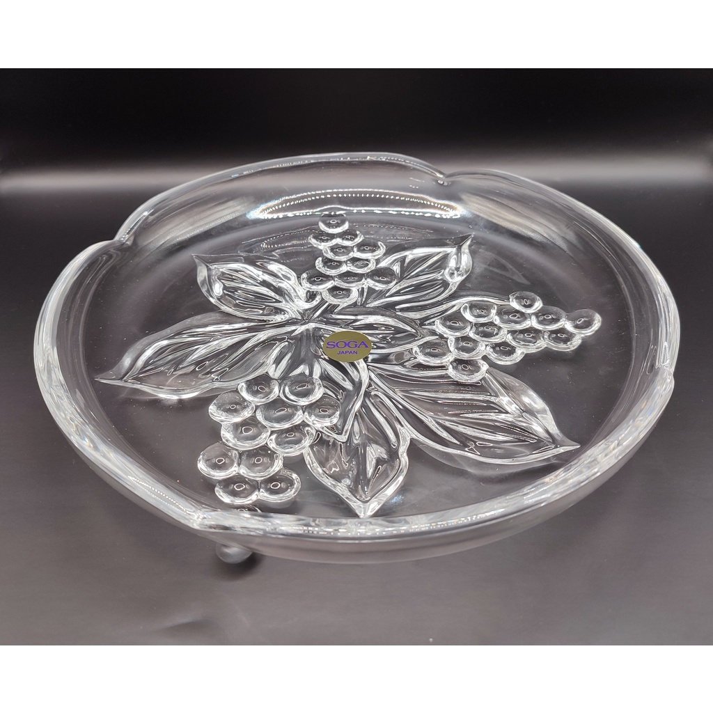 SOGA Japan 葡萄雕花 玻璃盤 水果盤 沙拉盤
