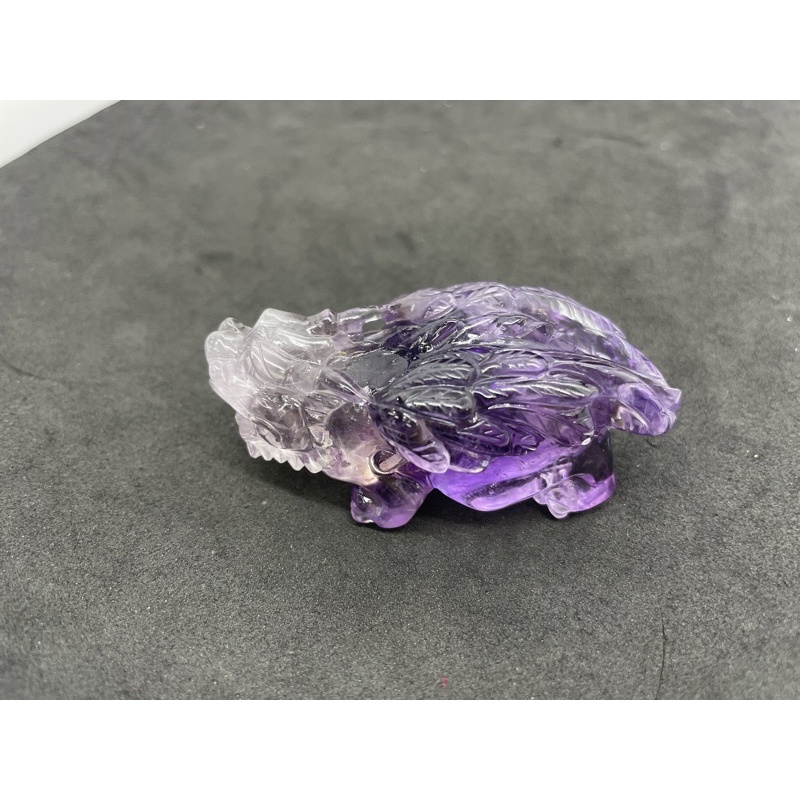 D6262天然水晶原礦/紫水晶  雕刻 立體飛天貔貅 擺件 附收藏錦盒