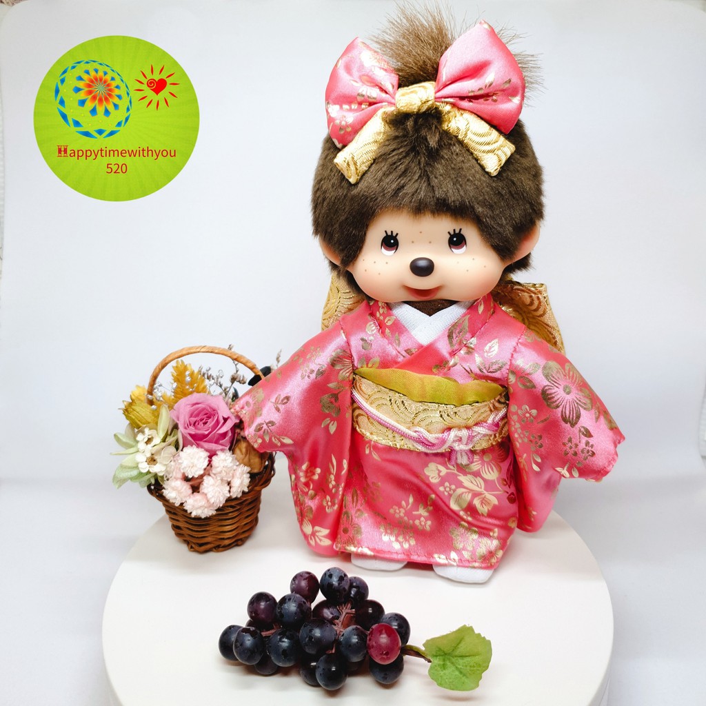 全新正品 日本sekiguchi 夢奇奇monchhichi Chan 粉紅金色和服娃娃玩偶公仔擺飾 蝦皮購物
