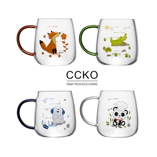 【CCKO】Q萌動物園 可愛動物玻璃杯 350mL 350cc 刻度玻璃杯 玻璃馬克杯 耐熱玻璃 把手玻璃杯