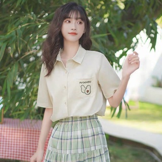 新款日系軟妹學院風襯衣字母繡花POLO領短袖學生休閒襯衫女夏