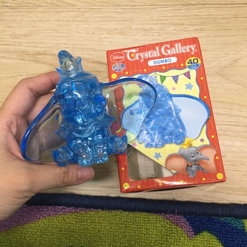 絕版 迪士尼 小飛象 dumbo 透明 藍色 積木 組裝 公仔 玩具