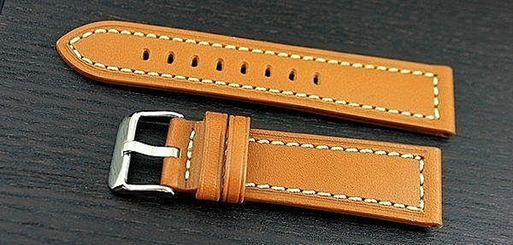 22mm可替代panerai原廠錶帶之高質感平面無紋真牛皮軍風錶帶牢靠縫線