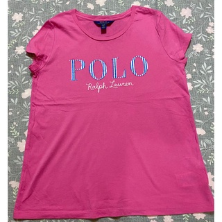 二手 女大童 POLO RALPH LAUREN 貼布繡 桃粉色短袖上衣