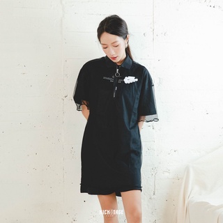 NIKE NSW POLO DRESS 黑色 蕾絲LOGO 捲邊 透紗連身裙 網紗罩衫【DD4526