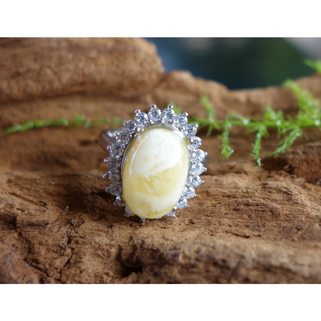 琥珀 天然波羅的海白花蜜蠟 戒指3.8克 非二代琥珀 天然原礦 蜜蠟 Baltic Amber #山奇藝術