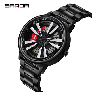 Sanda P1111 男士時尚熱銷汽車輪輞手錶 360 度旋轉輪輞錶盤手錶防水運動石英鐘