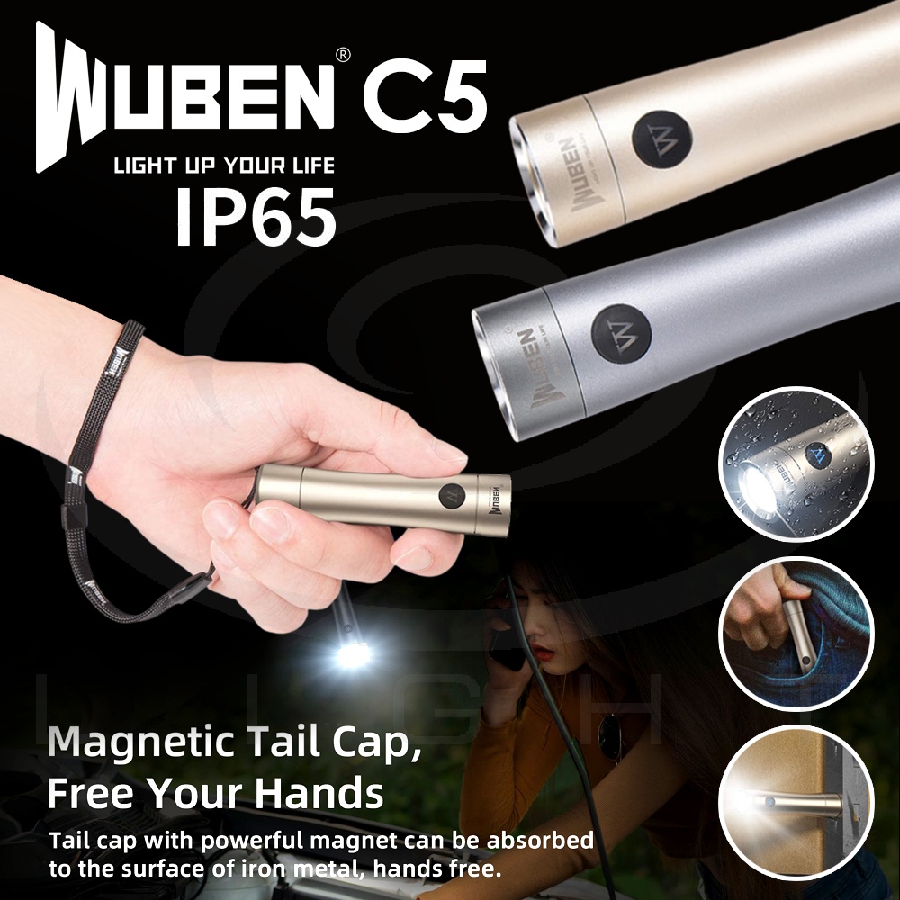 【錸特光電】WUBEN C5 便攜EDC手電筒 700流明 尾部磁鐵 14500電池 USB 防水 露營手電筒 兼容AA
