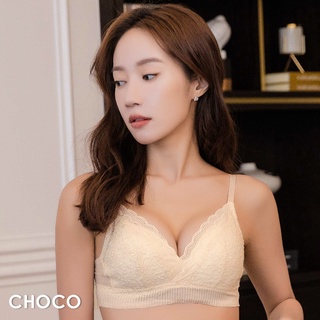 Choco Shop 浪漫浮花 刺繡蕾絲側邊包覆集中彈性內衣(米色) 70B-85C
