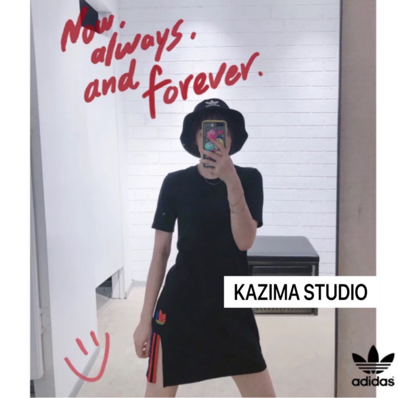 Kazima｜Adidas 三葉草 長版 洋裝 長版T 短袖 短T 短袖洋裝 黑 黑色 彩色 彩虹 合身 GD2233