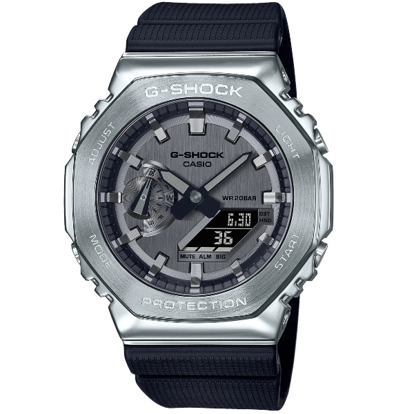 CASIO卡西歐 G-SHOCK GM-2100-1A 農家橡樹金屬錶殼雙顯示腕錶 / 銀灰 44.4mm