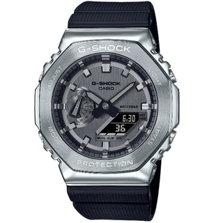 CASIO卡西歐 G-SHOCK GM-2100-1A 八角形金屬錶殼雙顯示腕錶 / 銀灰 44.4mm