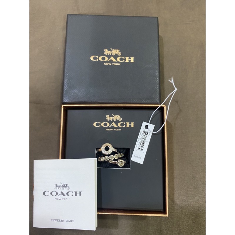 COACH銀色戒指三入，附盒