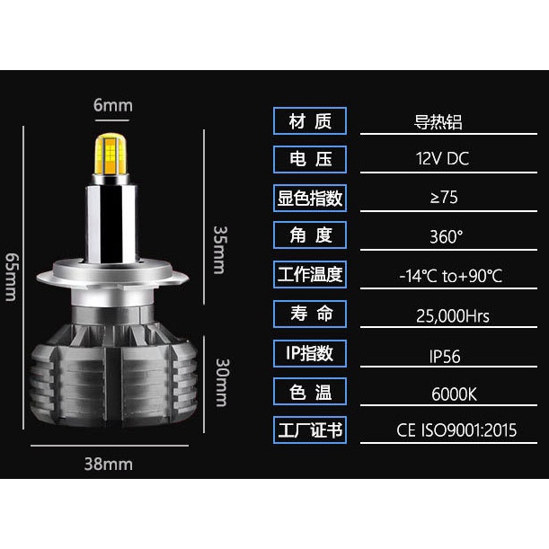 台灣現貨 360度 汽車 LED 大燈 超亮6面CREE晶片 H1 H7 H11 9005 9006 魚眼 LED 霧燈