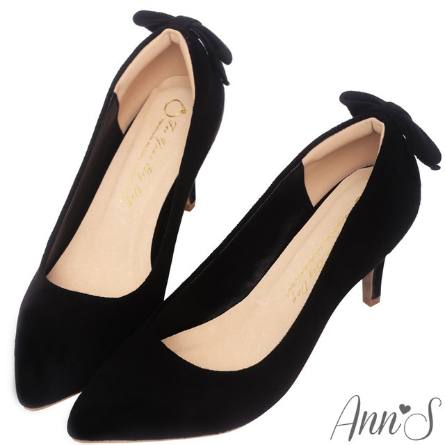 Ann’S迷人標準-後跟立體蝴蝶結低跟尖頭鞋-黑