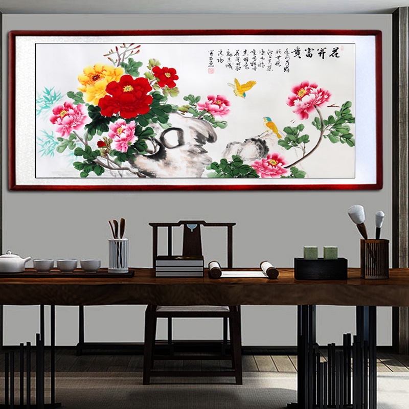 現貨熱銷居家裝飾卷軸國畫手繪牡丹花客廳裝飾掛畫花開富貴臥室花鳥招財風水圖國畫寫意卷軸 蝦皮購物