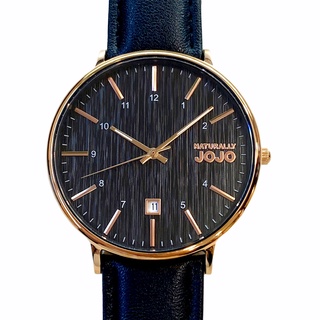 NATURALLY JOJO簡約大三針樹紋面板皮帶石英腕錶(黑面/玫瑰金框/黑皮帶）42mm_JO96898-88RM