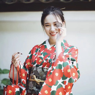 限時賞味原創設計和服復古少女山茶花和風日式連衣裙改良浴衣