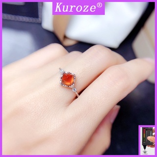 Kuroze 天然芬達石榴石戒指小眾橙黃色寶石開口彩寶女戒