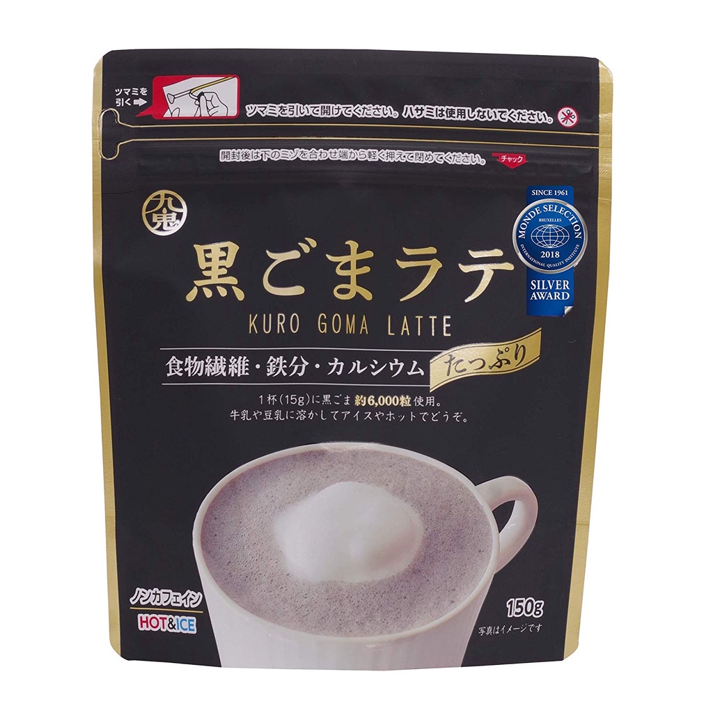 日本 九鬼 黑芝麻拿鐵150g 食物纖維 沖泡飲品 黑芝麻牛奶 有糖