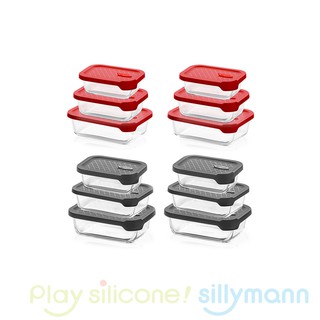 【韓國sillymann】長方型家庭六件組-100%鉑金矽膠微波烤箱輕量玻璃保鮮盒組