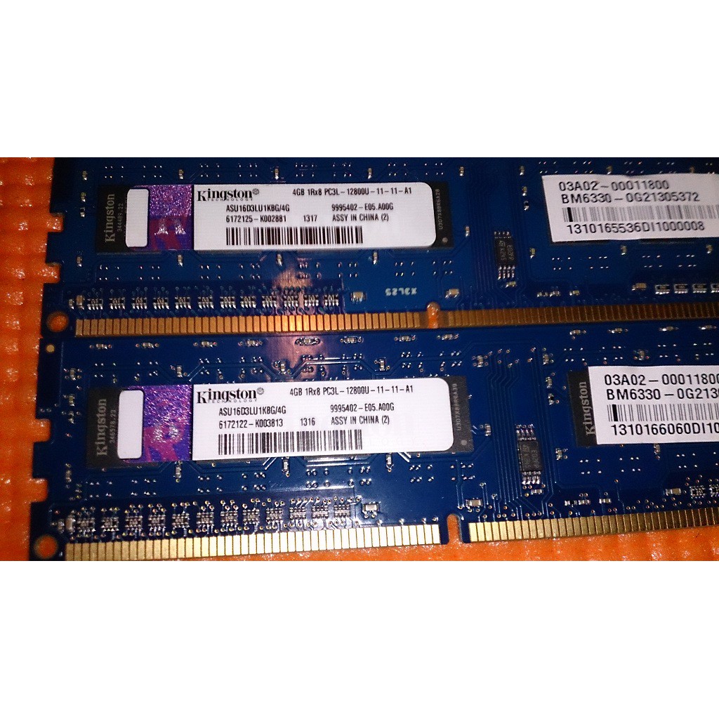 終保 金士頓 Kingston 4G DDR3 12800U 1600 記憶體, 2支一組 8g ,跑雙通道 OK