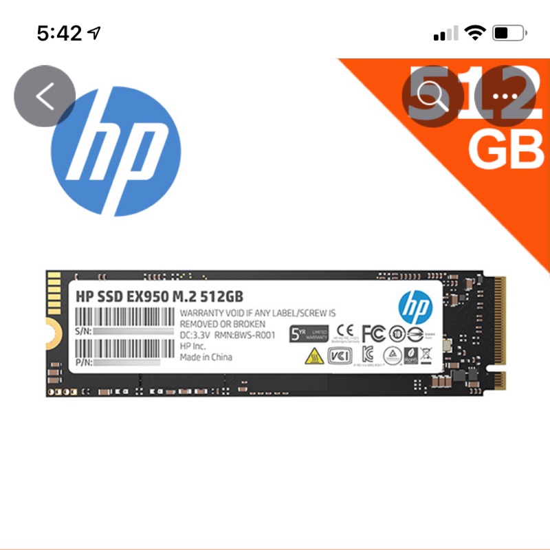 HP EX950 512M SSD M.2