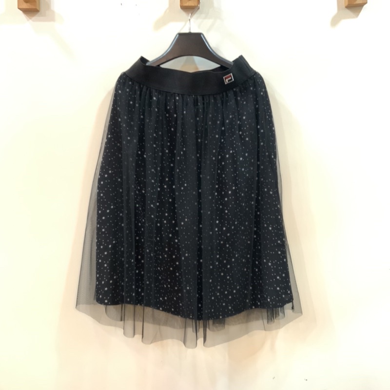 FILA-女童黑色🌟🌟印花雪紡長裙