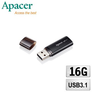 Apacer宇瞻 AH25B 時尚金屬 USB 3.1高速隨身碟-霧面黑 16GB