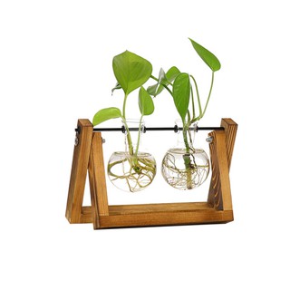 園藝盆栽 創意木架水培綠蘿玻璃花瓶容器辦公室內桌面綠植現代擺件裝飾品
