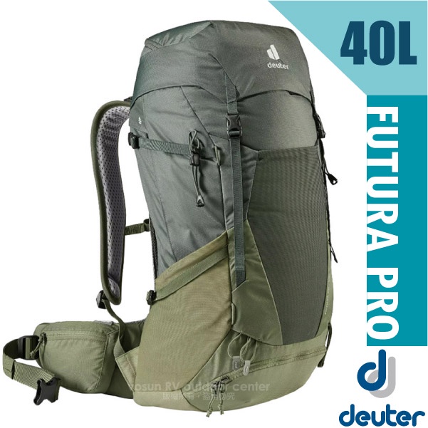 【Deuter】健行登山背包-網架式 40L Futura Pro (附背包套)自助旅行背包_墨綠/卡其_3401321